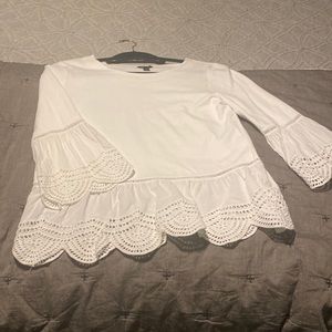 White long sleeve top with eyelet detail
